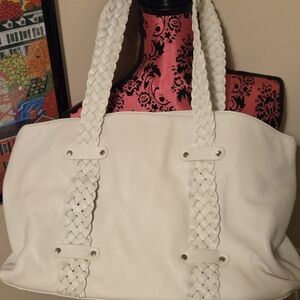 Donald J Pliner Textured Leather White Braided Handle Bag NWOT
